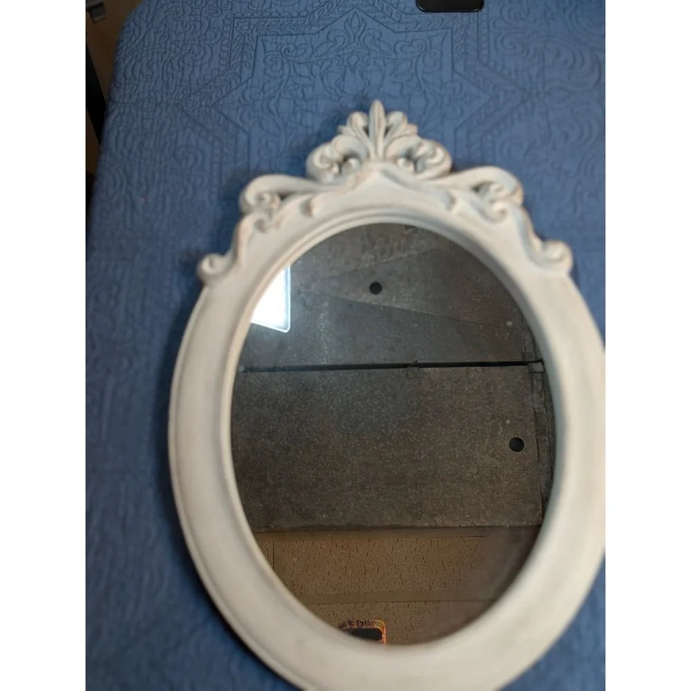 Shabby Chic White Oval Wall Mirror French Country Baroque Cottage Farmhouse...